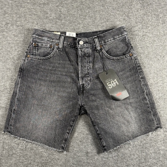 Levis 501 ’93 Shorts Mens 30 Black Denim Button Fly Premium Distressed Frayed - Picture 1 of 15